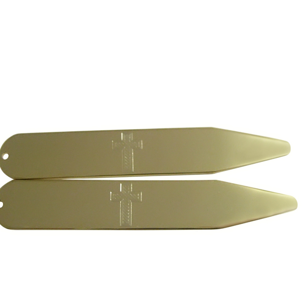 Gold Toned Etched Religious Cross Collar Stays